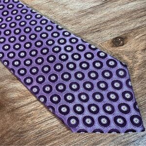 Saks Fifth Ave - Two Toned Purple Circular Record Vinyl Geometric 100% Silk Tie